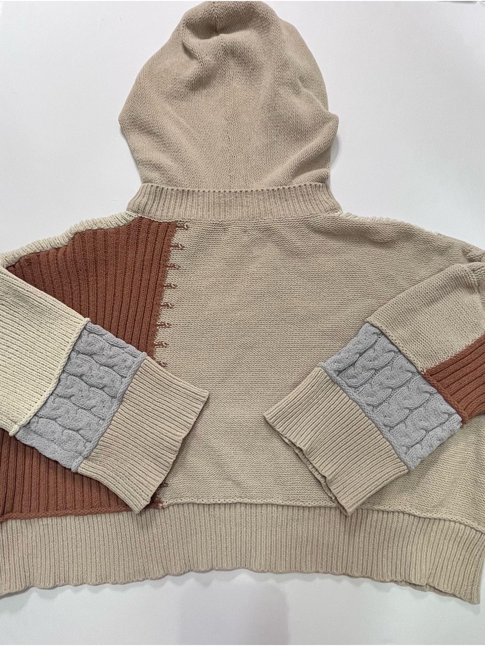 POL Patchwork Colorblock Oversized Hooded Knit Sweater L - Picture 7 of 9